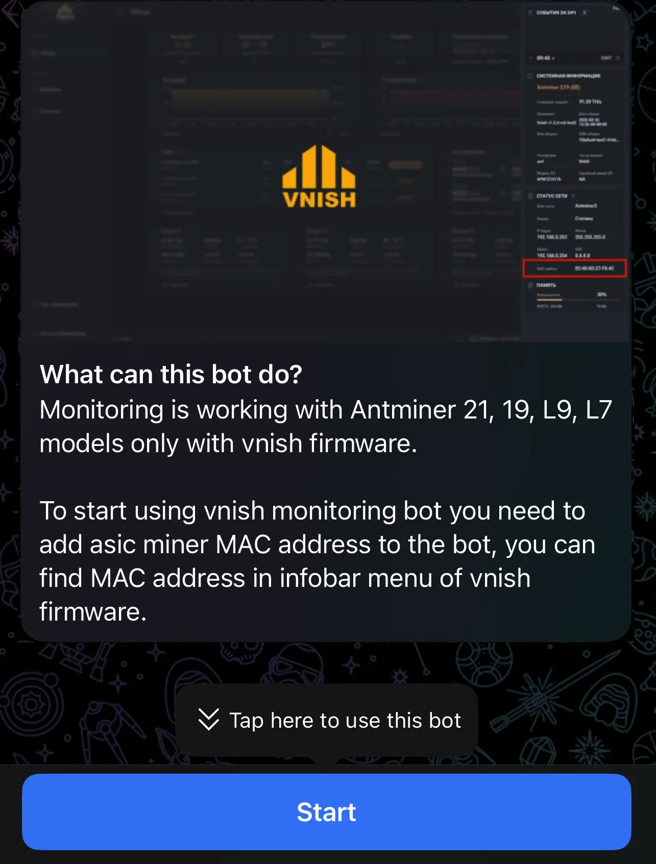 Adding a miner in Vnish monitoring bot